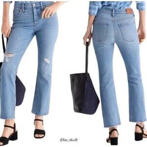 J CREW 9" Billie Demi Boot Crop Medium Wash Distressed Denim Blue Jeans SIZE 30